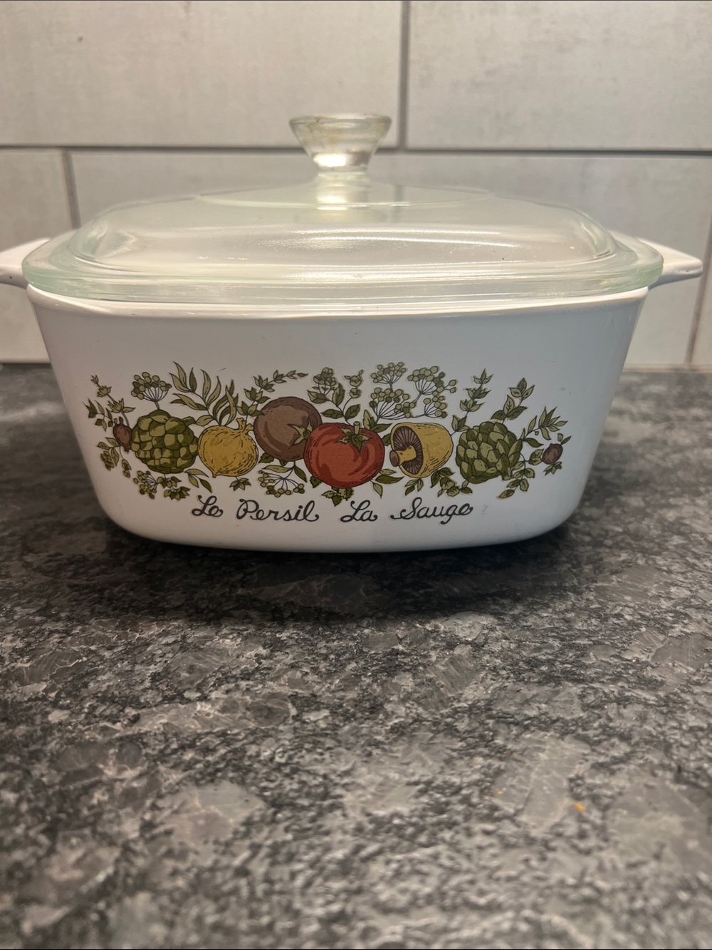 Vintage Corningware Le Persil La Sauge covered casserole dish. SPICE OF LIFE